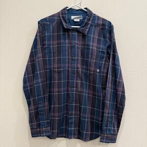 ExOfficio Mens Small Blue Purple Plaid Insect Shield Breathable Outdoor Shirt